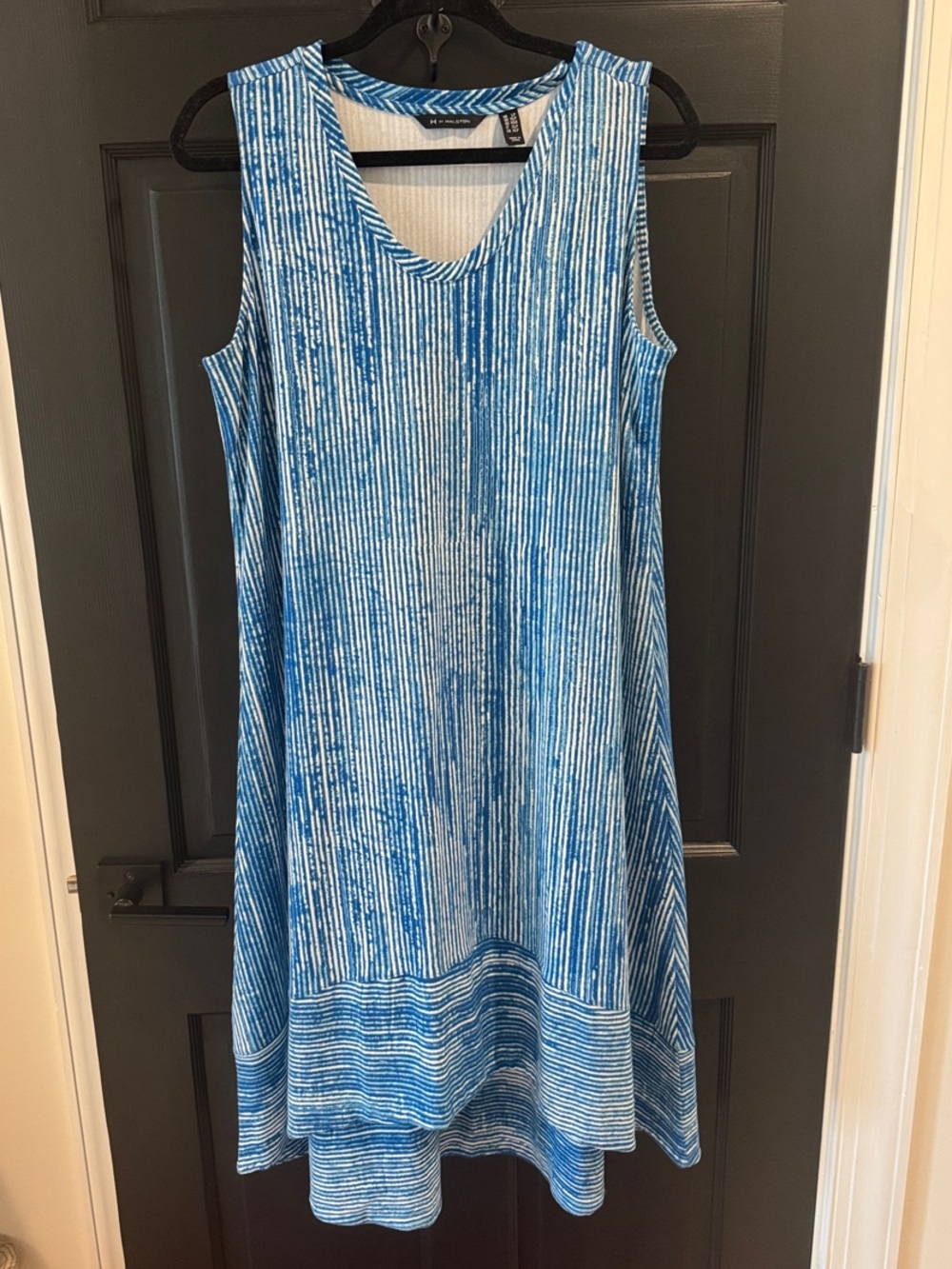 Sleeveless Blue Striped Swing Dress - Casual Summer Knit